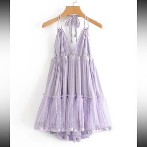 SHEIN VCAY Dobby Mesh Open Back Halter Dress